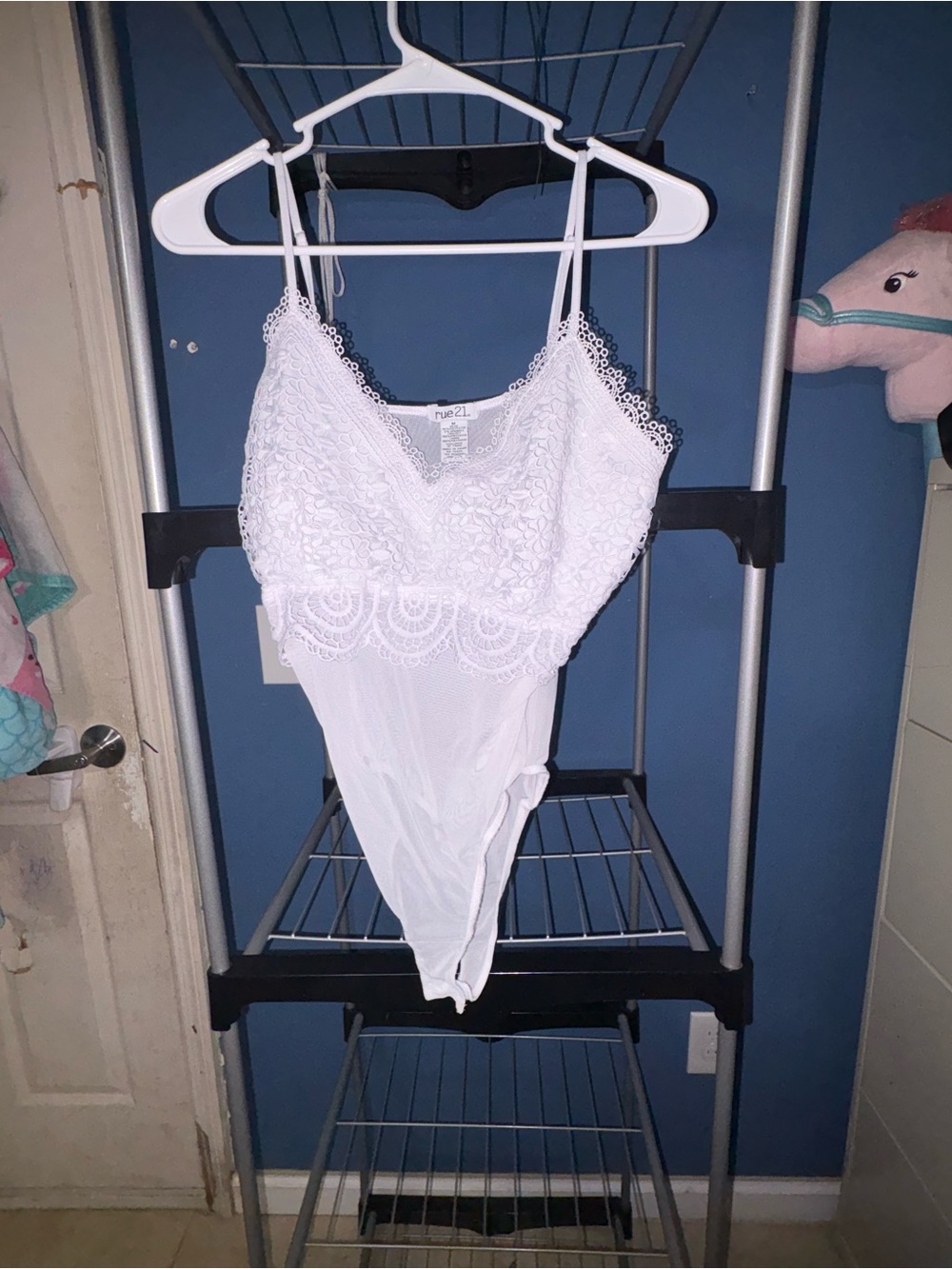 Rue21 White Lace Bodysuit with Scalloped Trim